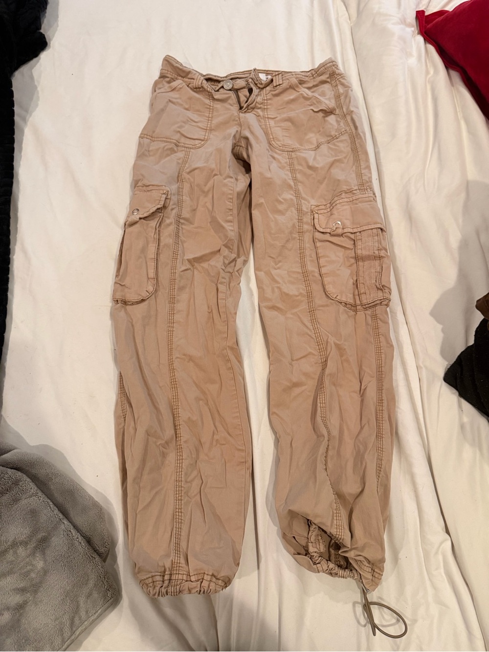 Garage womens Cargo Pants in Tan - Drawstring Utility Style
